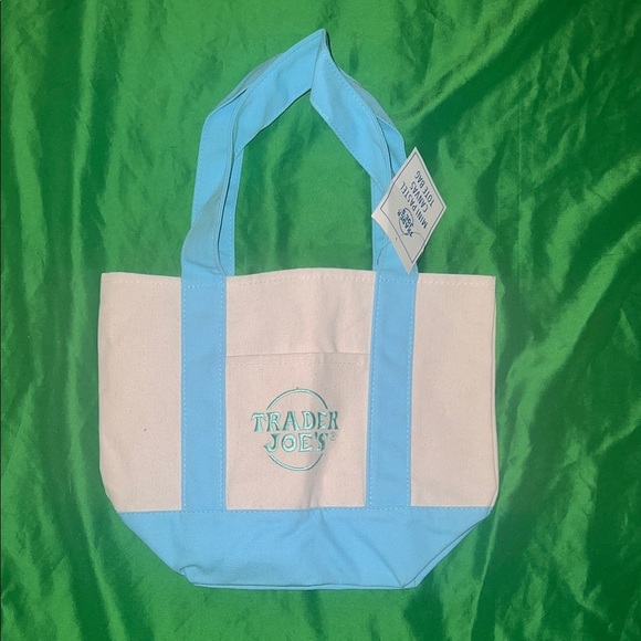NWT Trader Joe’s Blue and White Mini Paster Canvas Tote Bag - Picture 1 of 8